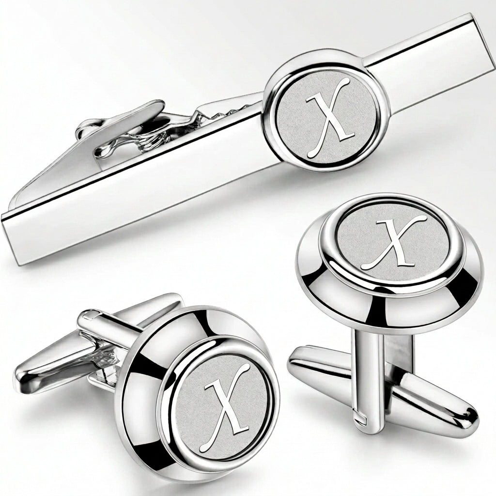 Initial Cufflinks & Tie Clip - Elegant Monogram Set