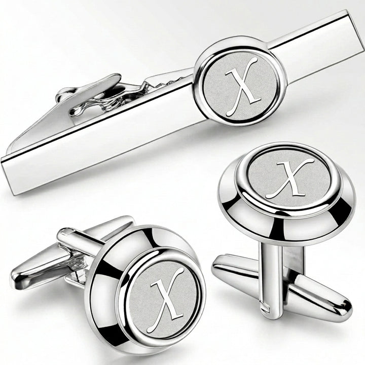 Initial Cufflinks & Tie Clip - Elegant Monogram Set