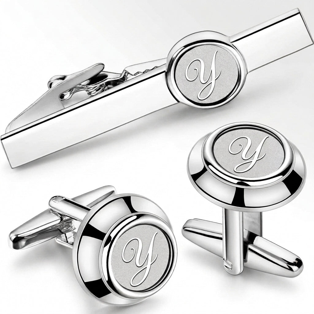 Initial Cufflinks & Tie Clip - Elegant Monogram Set