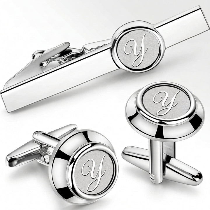 Initial Cufflinks & Tie Clip - Elegant Monogram Set