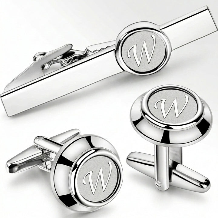 Initial Cufflinks & Tie Clip - Elegant Monogram Set