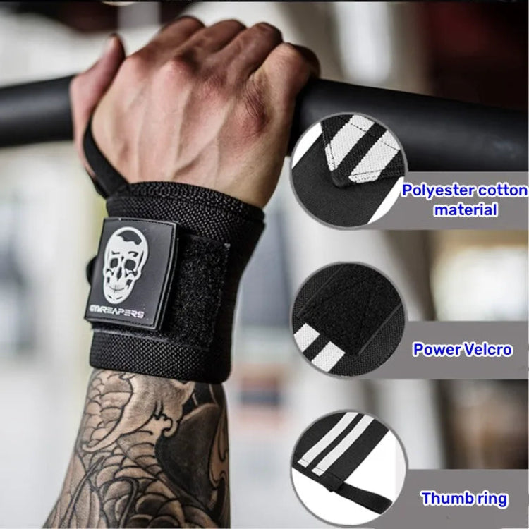GymReapers wrist wraps on pull-up bar – polyester cotton material, power Velcro, thumb ring for secure grip and joint support