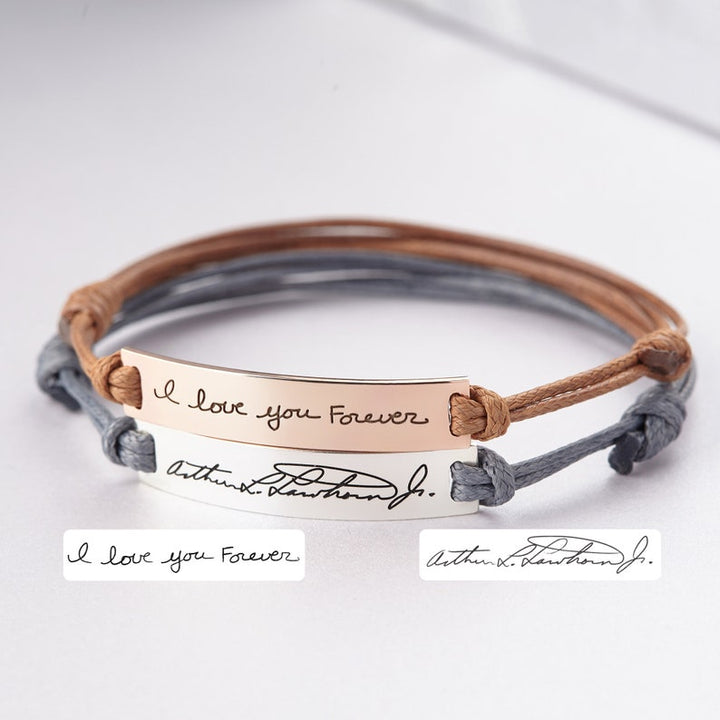 Handwritten Leather Memorial Bracelet