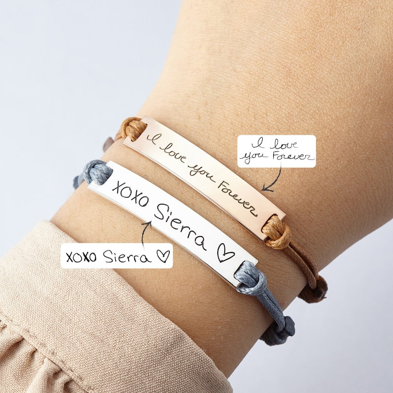 Handwritten Leather Memorial Bracelet