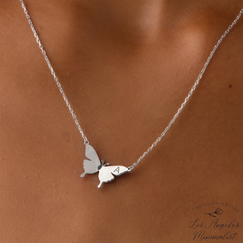 Custom Butterfly Initial Necklace