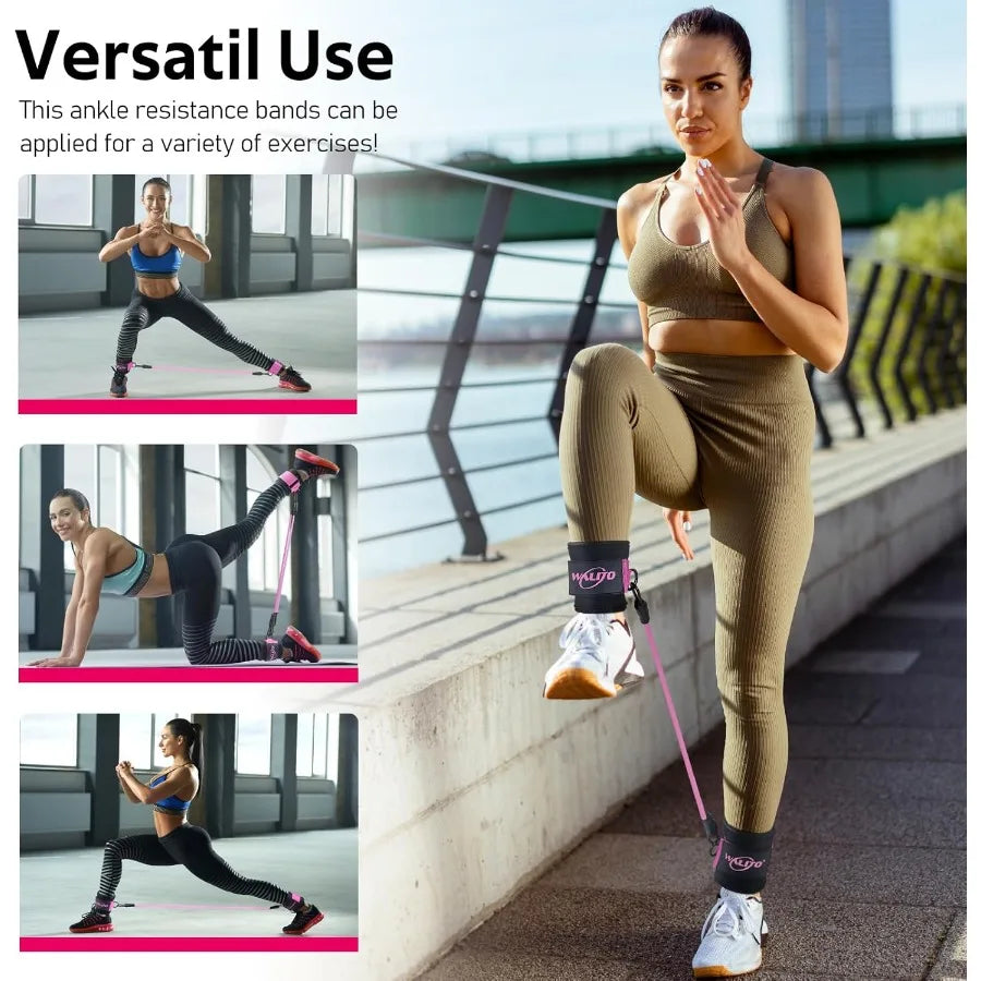 All-in-one fitness kit: padded ankle cuffs + 3 resistance levels. Train legs, glutes, hips at home or on the go. Strong, comfortable, compact. Carry bag included.