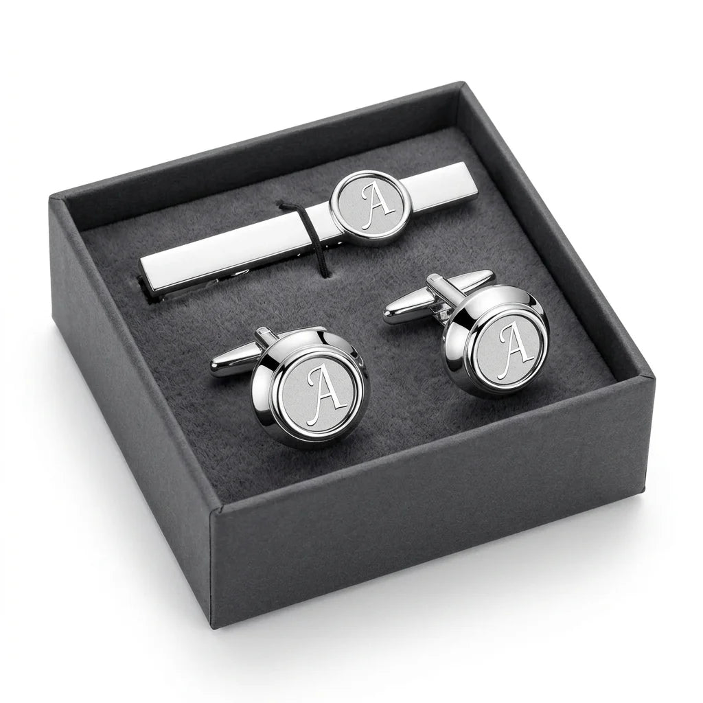 Initial Cufflinks & Tie Clip - Elegant Monogram Set
