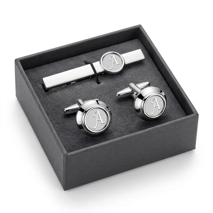Initial Cufflinks & Tie Clip - Elegant Monogram Set