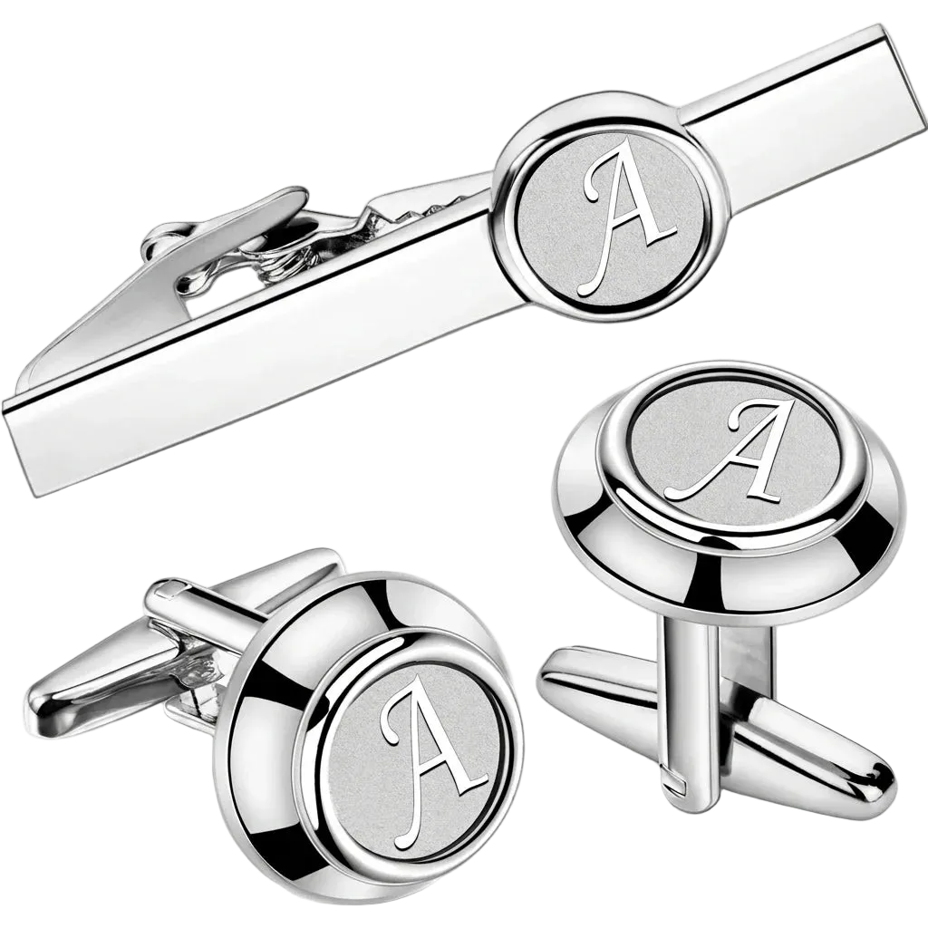Initial Cufflinks & Tie Clip - personalized, elegant, detailed, metal