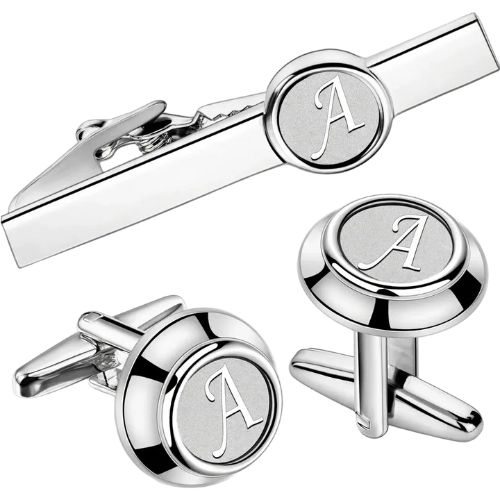 Initial Cufflinks & Tie Clip - personalized, elegant, detailed, metal