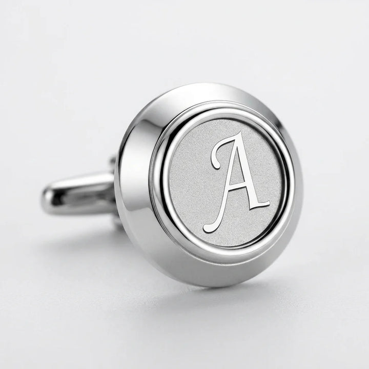 Initial Cufflinks & Tie C - Engraved, Polished Metal, Luxury