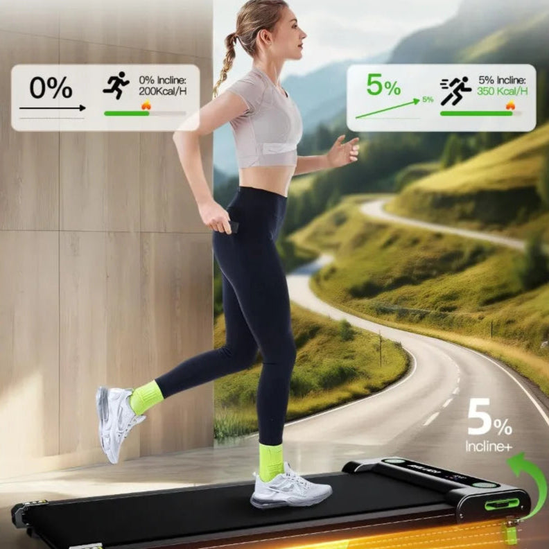LED display and remote control on under desk walking pad – track time, distance, speed, and calories burned while working or exercising