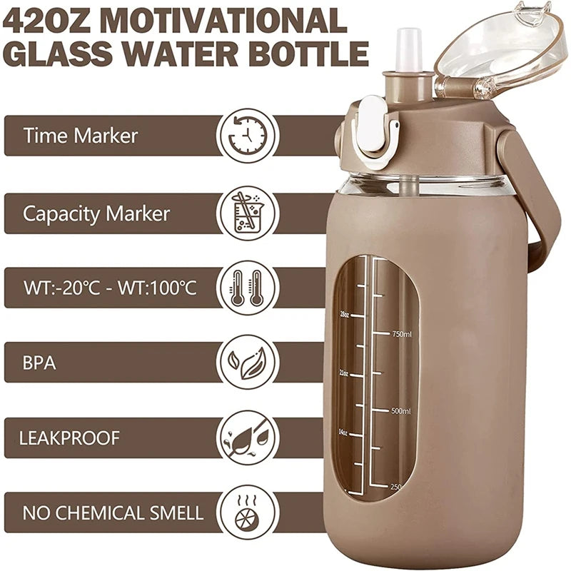 Colorful motivational water bottles in black, white, pink, brown, and navy blue – choose your favorite style