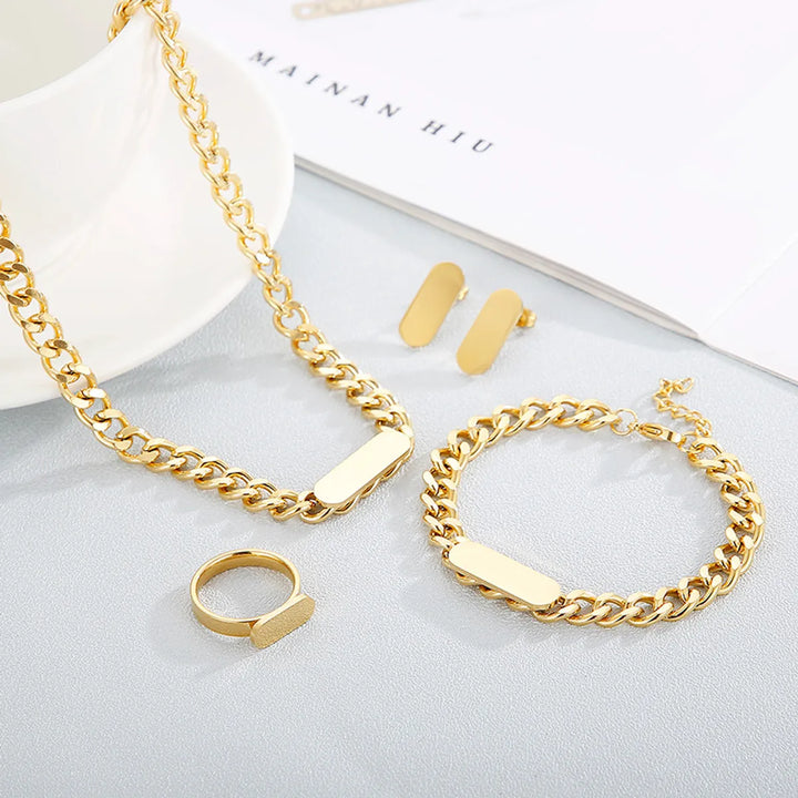 Stainless Steel Cuban Link Set