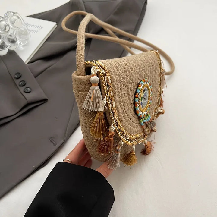 Tassel Straw Crossbody Bag