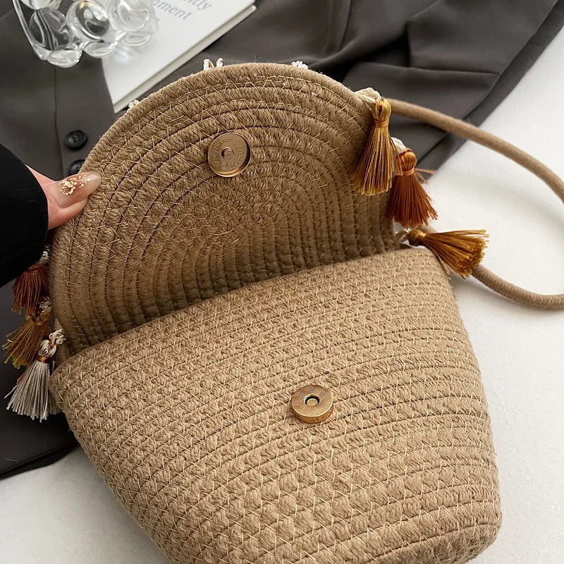 Tassel Straw Crossbody Bag