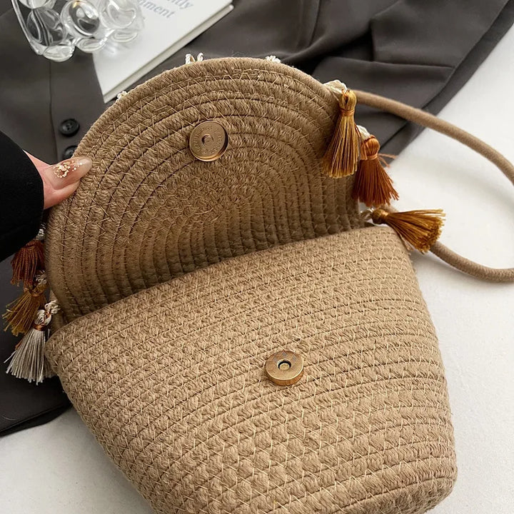 Tassel Straw Crossbody Bag