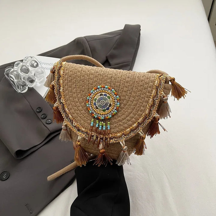 Tassel Straw Crossbody Bag