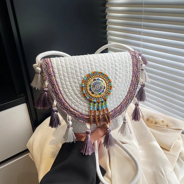 Tassel Straw Crossbody Bag