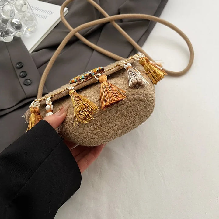 Tassel Straw Crossbody Bag