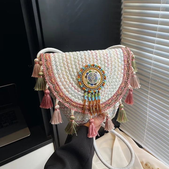 Tassel Straw Crossbody Bag