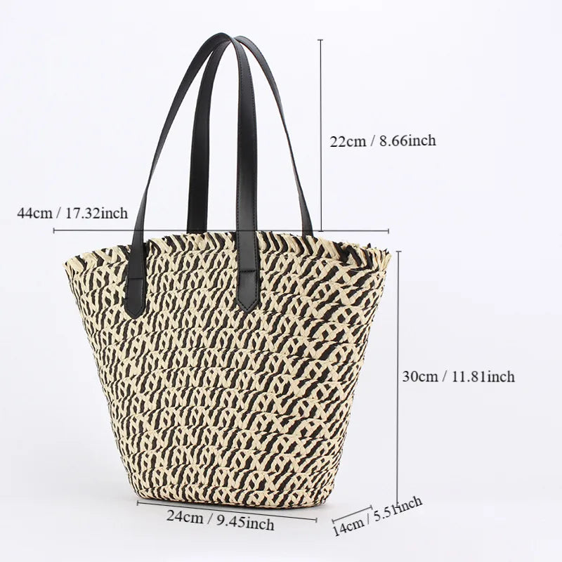 Women's Large Straw Bucket Bag