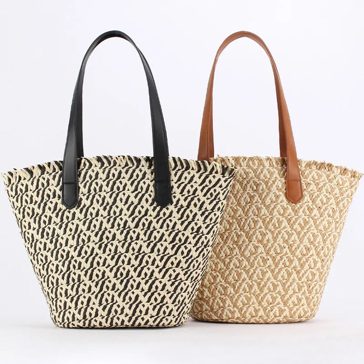 Women's Large Straw Bucket Bag