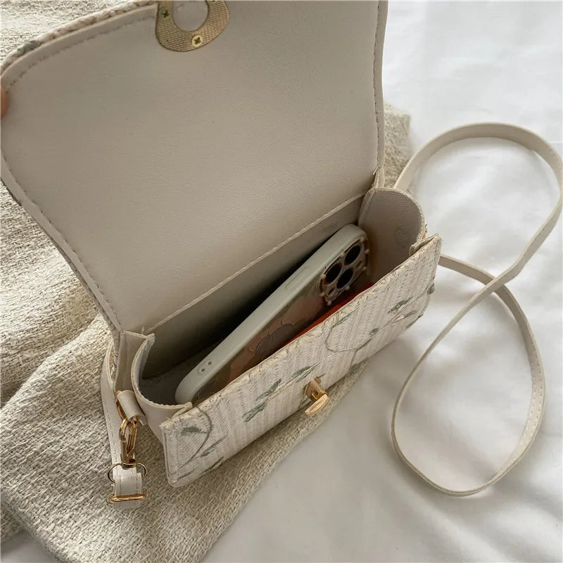 Flower Straw Square Bag