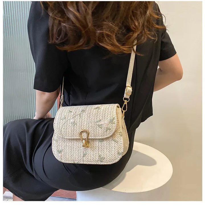 Flower Straw Square Bag