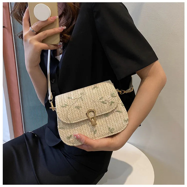 Flower Straw Square Bag