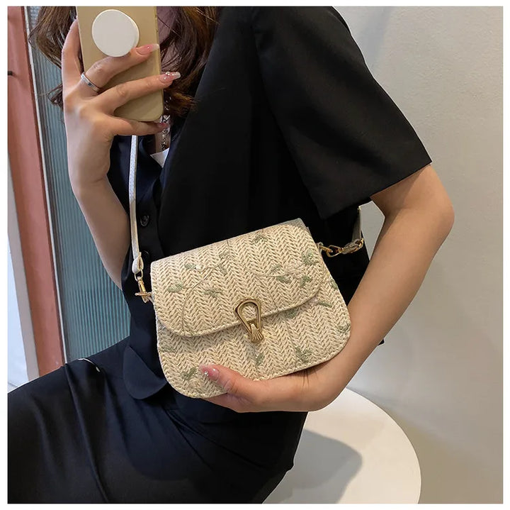 Flower Straw Square Bag