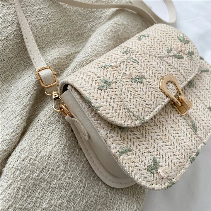 Flower Straw Square Bag