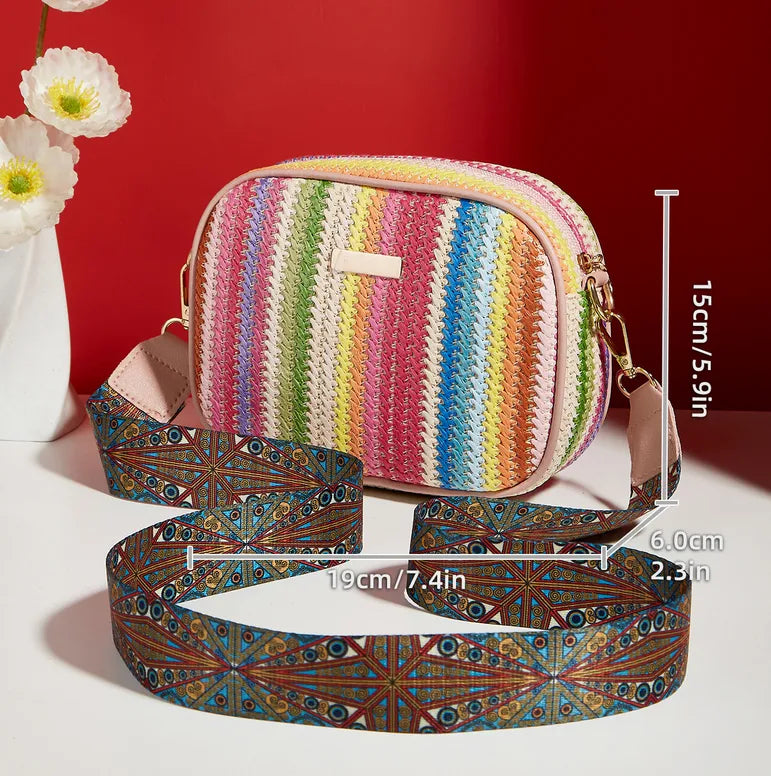 Straw Rainbow Crossbody Bag